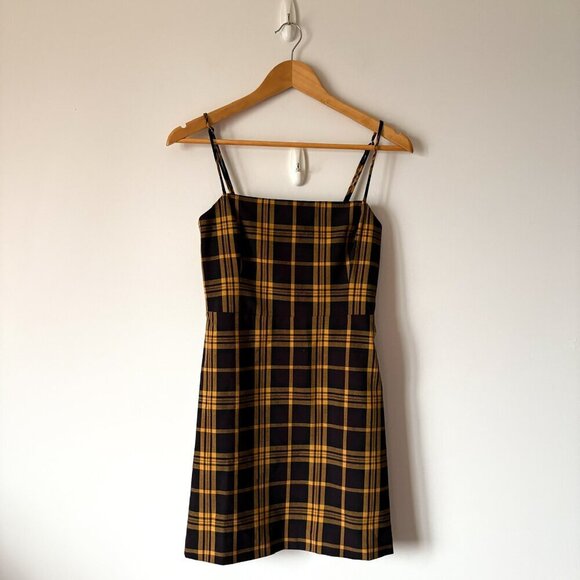 Aritzia Wilfred New Classic Isabelle Check Plaid Mini Dress Black Yellow Size 4 - Picture 3 of 8